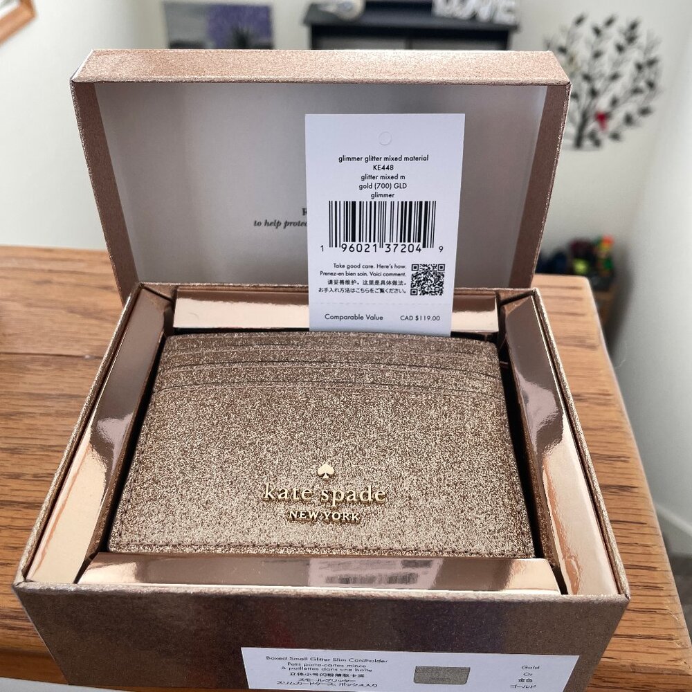 Kate Spade Small Glimmer Slim Card Holder - Gold - Boxed